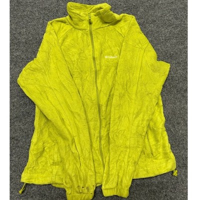Columbia Fleece Jacket Womens Size XL Lime Full Zip Outdoor Mock Neck Stain