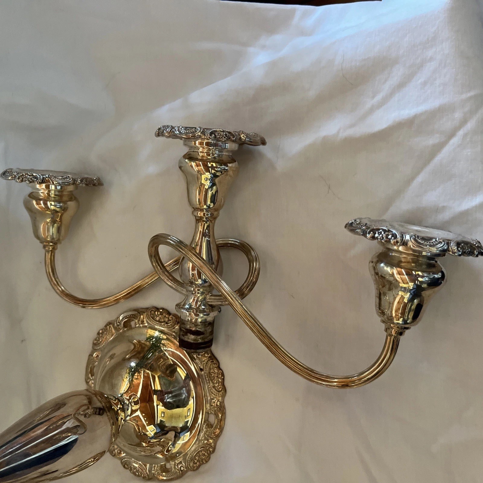 Vintage Wallace Baroque Silverplate 3 Arm Candleabras Candle Holders Set Of 2