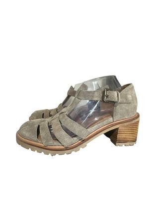 Seychelles Latch Key Suede Leather Strappy Sandals Gray Heeled Y2K Size 11