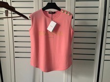 Summer Sleeveless Gold-Printed Shoulder-Button Vest Curved Hem T-Shirt