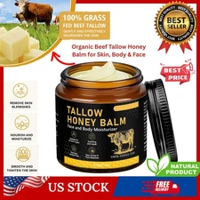 Beef Tallow for Skin, Tallow and Honey Balm for Face, Organic Grass-fed Beef-NEW