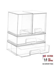 Set of 4 Clear Stackable Storage Drawers - Plastic Bins 2 High 2 Wide