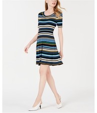 maison Jules Womens Striped A-line Sweater Dress, black, M