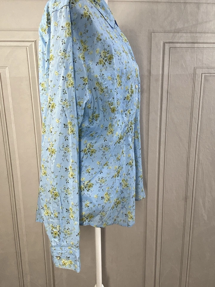 Camisa Eddie Bauer Mujer Extra Grande Azul Floral Abotonada Ligera Cottage Foto 3 de 4