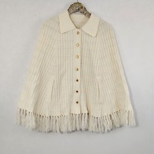 Vintage No Brand Tag Womens Cream Knit Poncho Cape