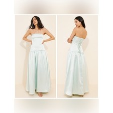 BHLDN Mare Mare Anna Drop Waist Stretch Satin Maxi Dress Mint Green Size Small