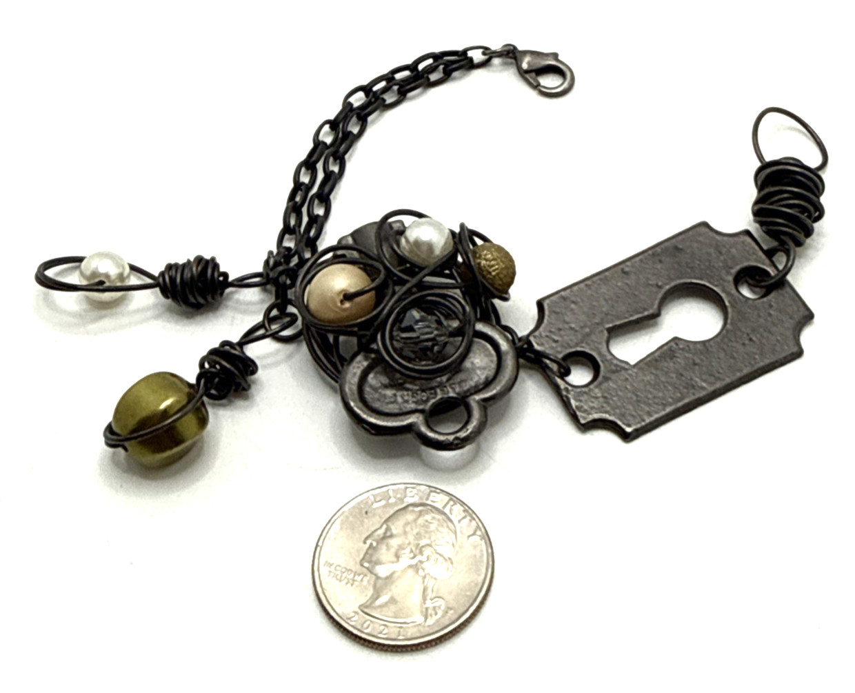 Steampunk Found Object Bracelet Wire Wrapped Keyh… - image 7