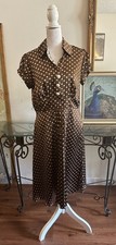 Retro Style 90s Robbie Bee Brown Polka Dot Dress Size S/M 95 Polyester