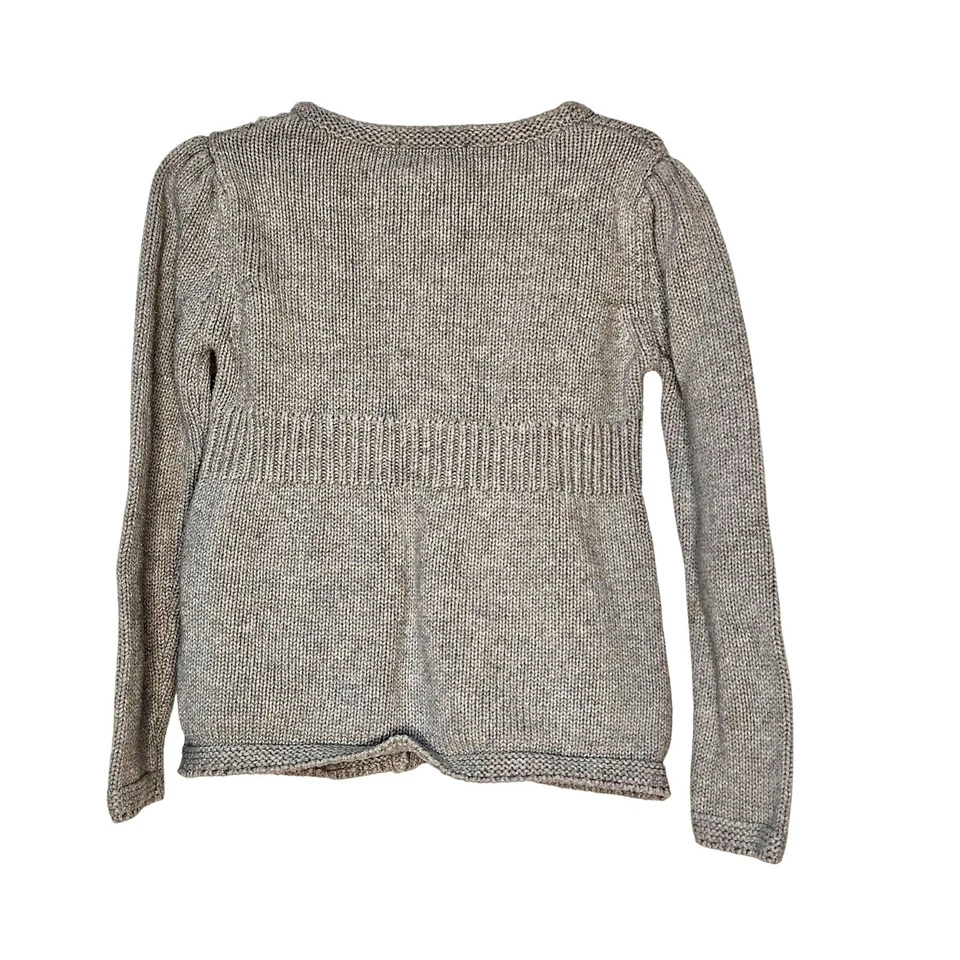 Girls Jillians Closet cable knit basketweave pattern floral rosette sweater S 4 - Image 2 of 4