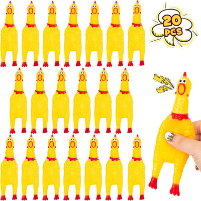 POPLAY 20-Piece Squeaky Rubber Screaming Chicken Bulk Toy Set