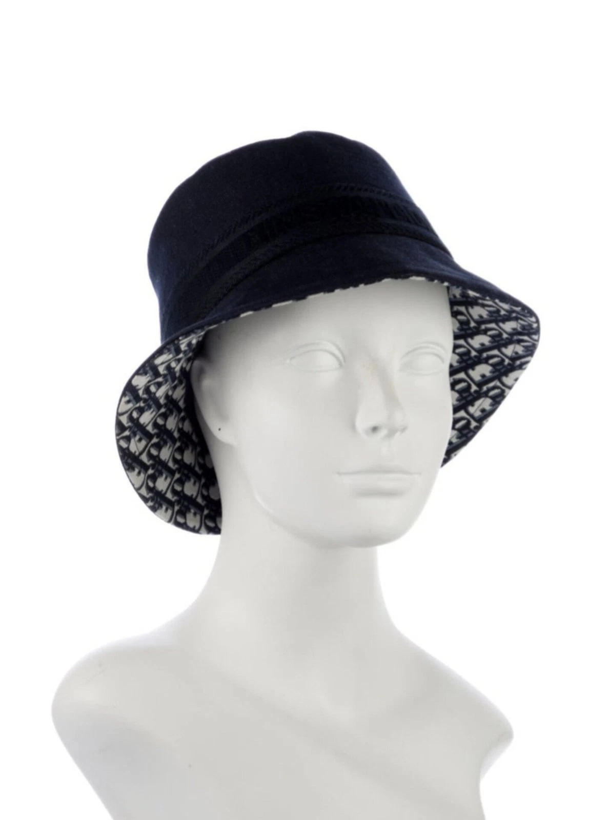 Chapeau seau toile brodée logo bleu marine Christian Dior taille M tissu