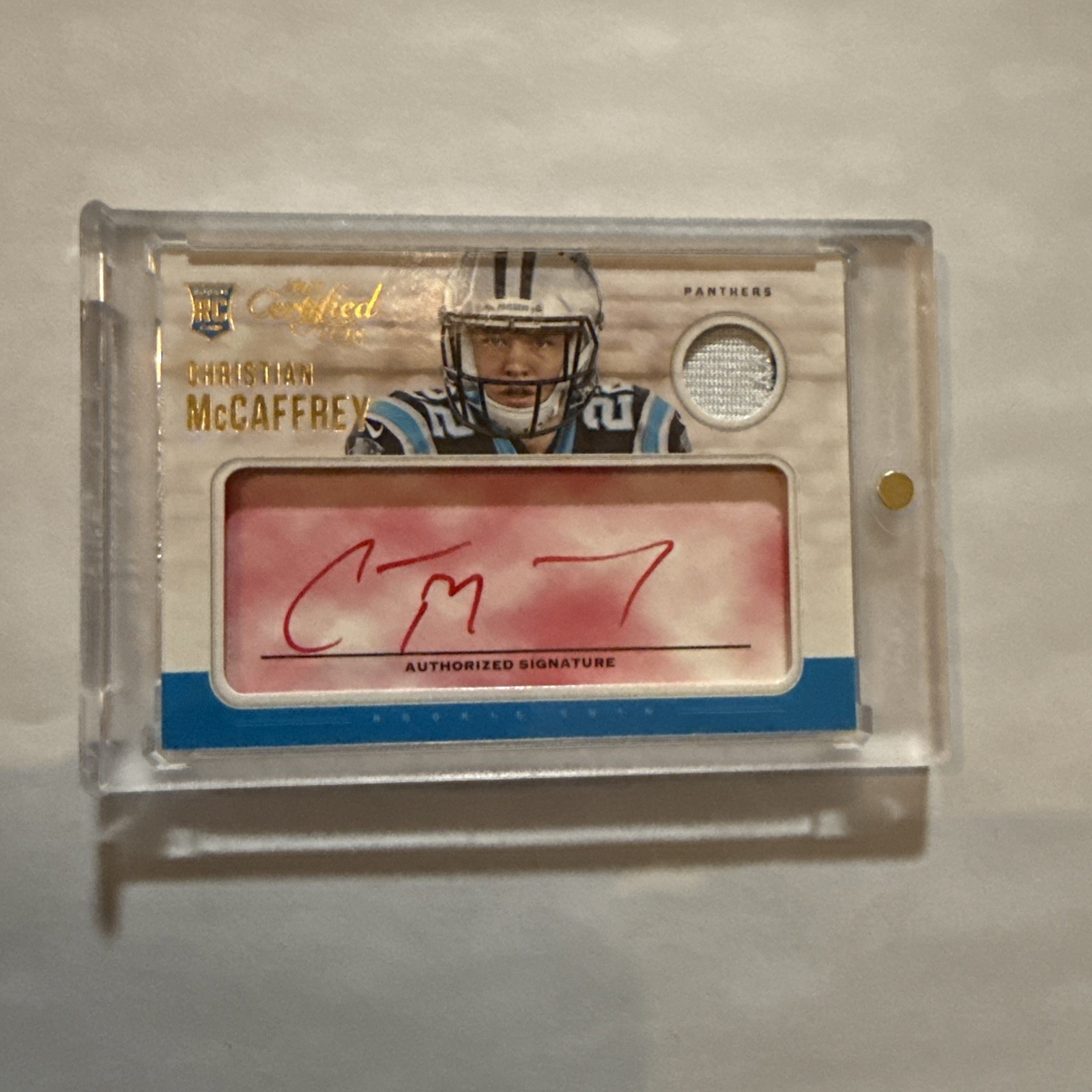 Christian McCaffrey Panini Donruss Certified Cuts #211 Autograph Relic-Red Ink