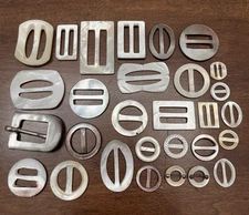 Vintage Lot of 29 MOP/SMOKEY MOP Buckles & Slides - 9/16" to 1-3/4" (Q3)