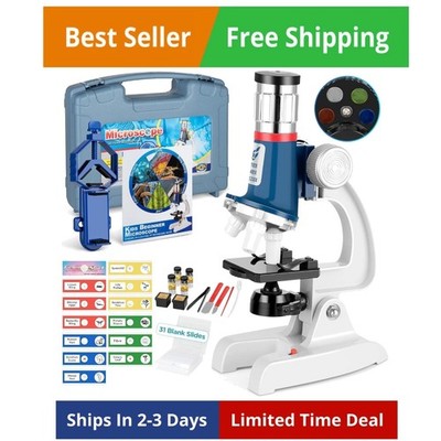 58-Piece Kids Microscope Kit - 100X-1200X Magnification, Metal Body, LED Ligh...