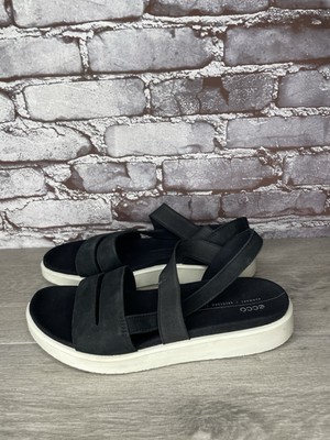 ECCO Yuma Black Nubuck Leather Stretch Wedge Strappy Sandals Women 41EU/10.5M US