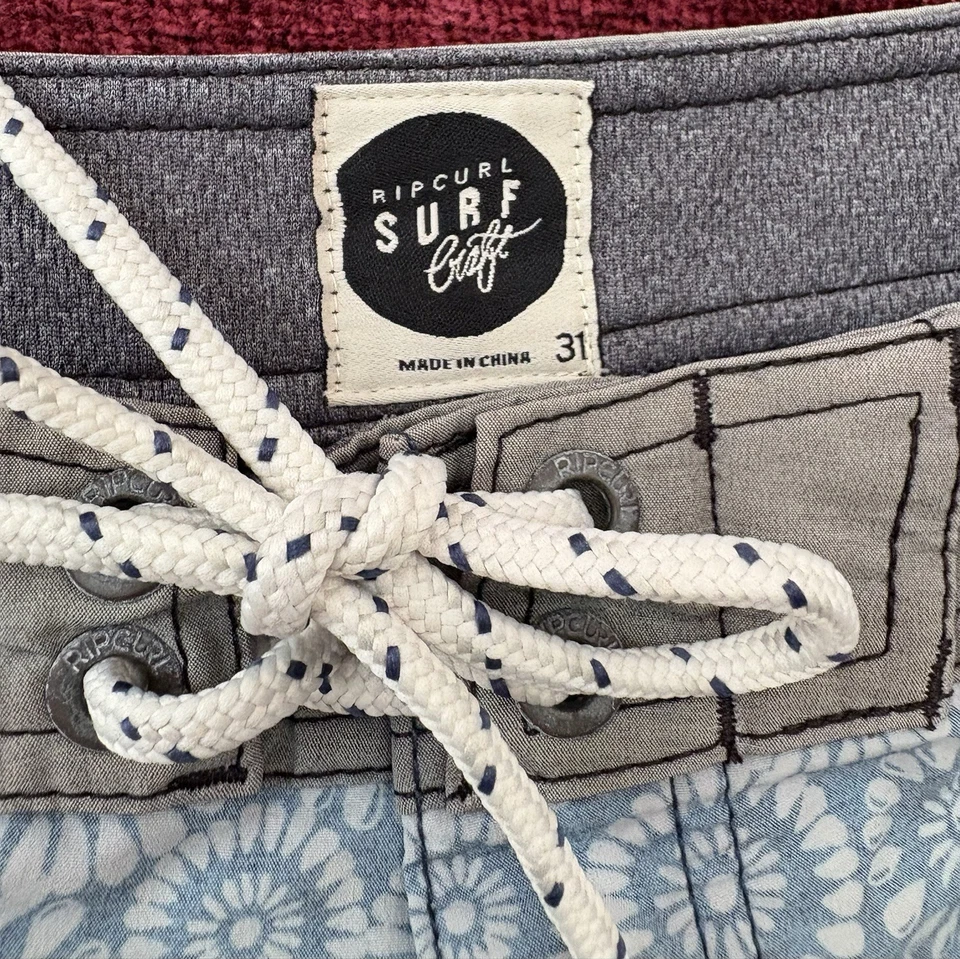 Rip Curl Surf City Board Shorts Men's 31 Tan & Blue Sunflower Pattern W/ Pocket - Image 3 of 4