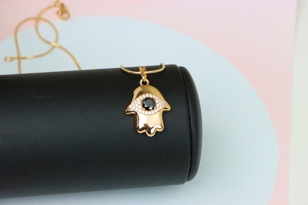 Alternate view of Black Evil Eye Hamsa Pendant Gold Plated Protection Amulet, Xppt1756