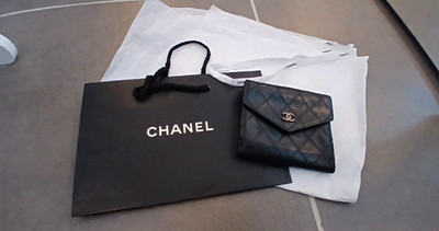CHANEL Damen Geldbörse Leder schwarz gesteppt Rauten CC-Logo faltbar Karten