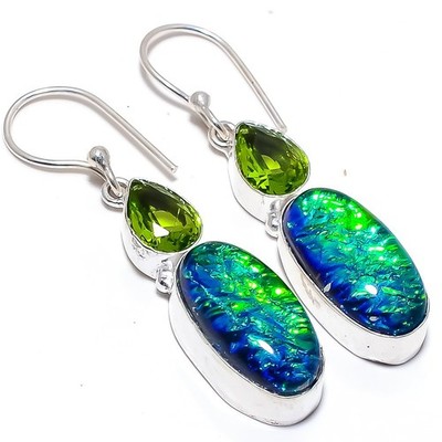 Triplett Feueropal Edelstein Handarbeit 925 Sterlingsilber Schmuck Ohrring 2,...