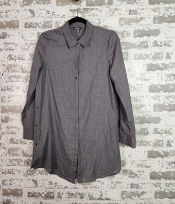 Norma Kamali Men's Gray Button-Up Shirt Size S Long Sleeve Polyester/Cotton