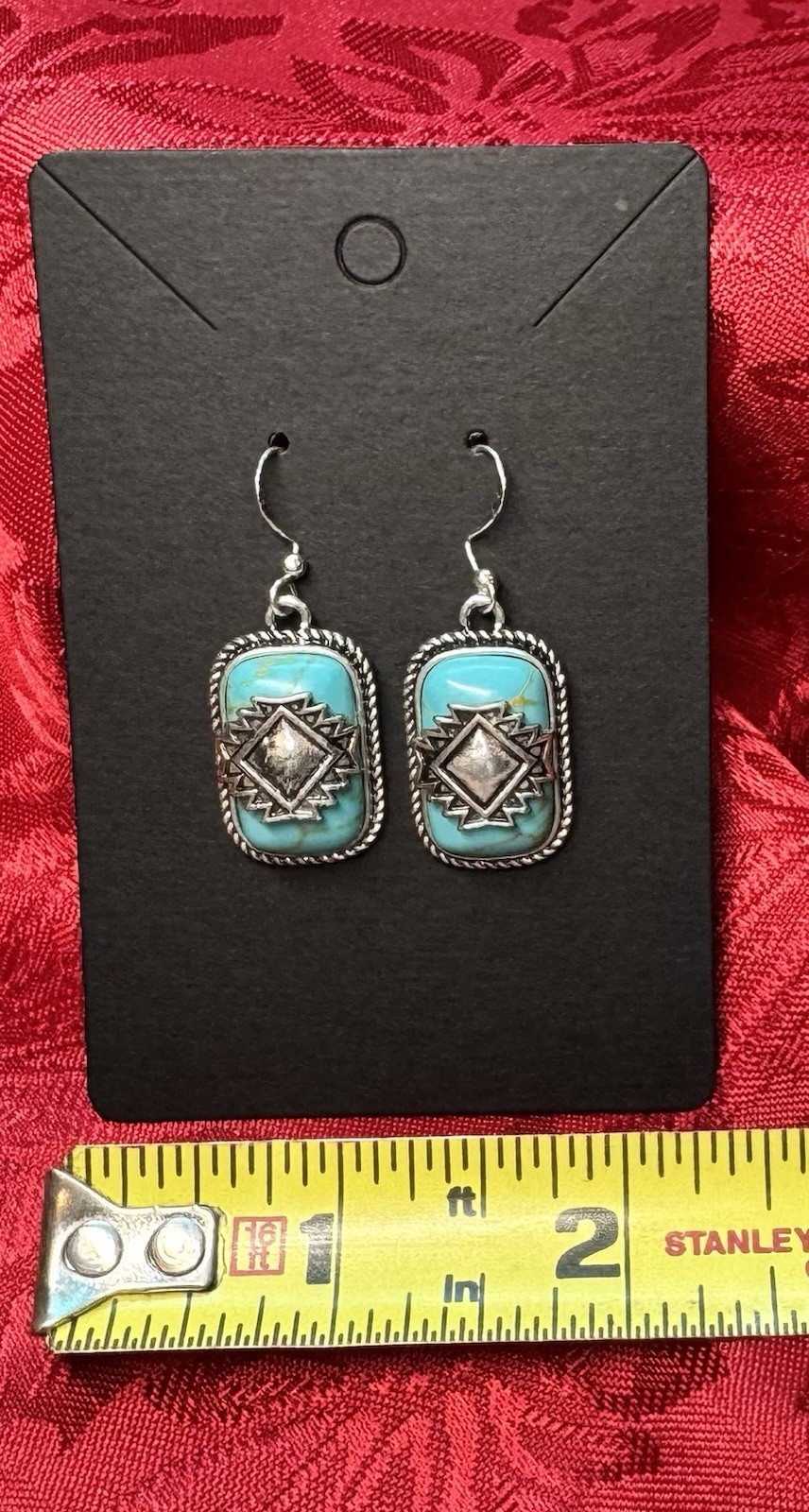 Southwestern Turquoise Rectangle Dangle Earrings … - image 6