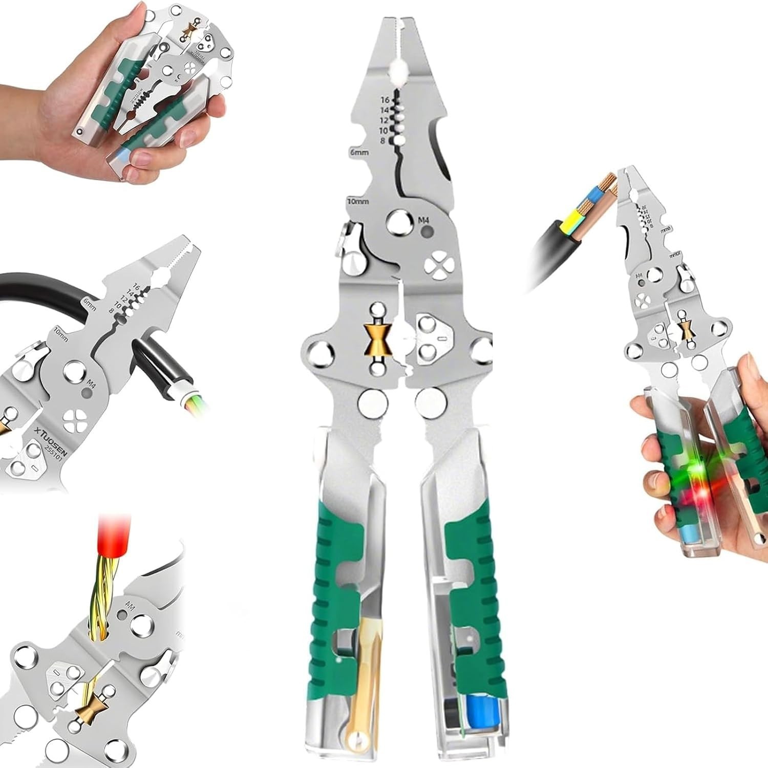18-in-1 Wire Stripper for Electrician: Needle Nose Pliers with Voltage Tester &