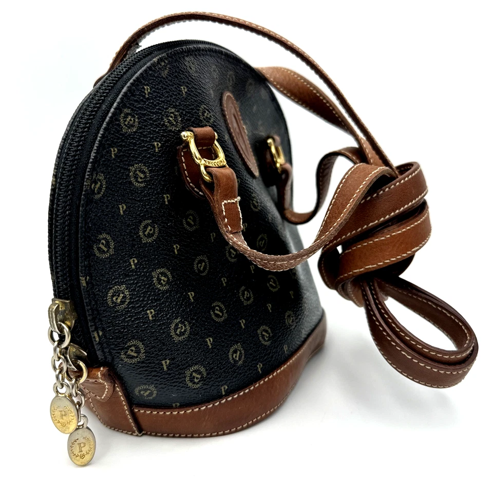 Bolso de hombro vintage con logotipo de Pollini negro/marrón ¡Envío y devolución gratuitos! Foto 4 de 4