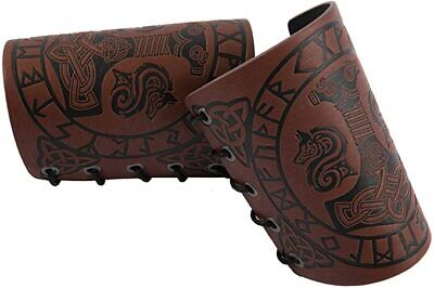 HiiFeuer Viking Odin Valknut Embossed Arm Guards, Medieval PU Leather Arm  Bracers (Brown) : : Sports & Outdoors
