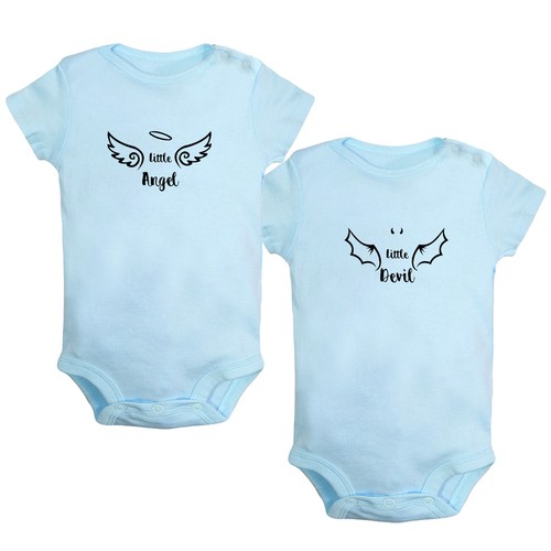 Little Angel & Little Devil Funny Romper Baby Bodysuit Infant Jumpsuit Pack of 2 - Picture 3 of 22