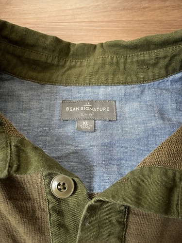 L.L. Bean Signature Men's Sz XL Olive Green Slim Fit Pockets 1/4 Button Up Shirt - Picture 2 of 6