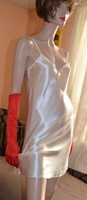 Vtg Ivory Wet Look Silky Satin Chemise Mini Slip 16 Vtg Ivory Wet Look Silky Satin Chemise Mini Slip 16