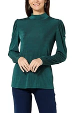 IMAN Global Chic Mock-Neck Shirred Sleeve Knit Top Green Spruce