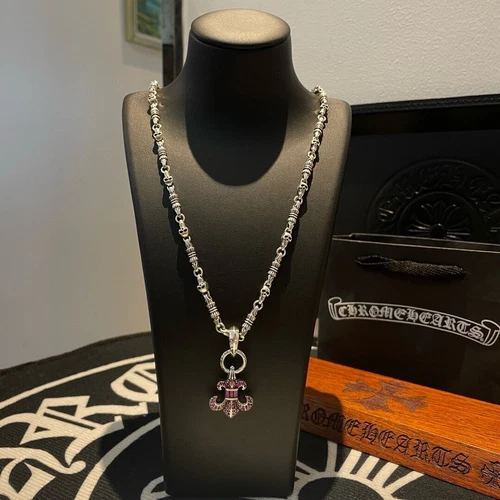 CHROME HEARTS Collana Cromata Cuori Teschio Collana Diamante Rosa Croce Fiore Pendente
