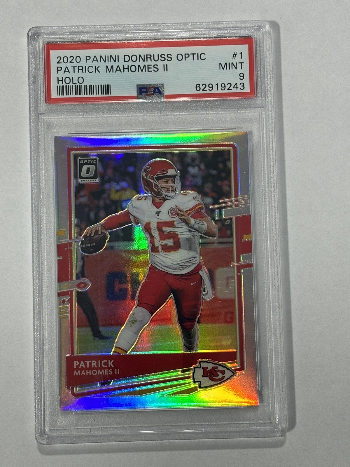 2020 Patrick Mahomes #1 Donruss Optic Prizm Holo Chiefs PSA 9 Mint MVP