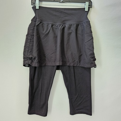 SPANX Womens Sz M Layered Skirt Over Capri Crop Leggings Cinched Corded Sides - 第 2/13 張圖片