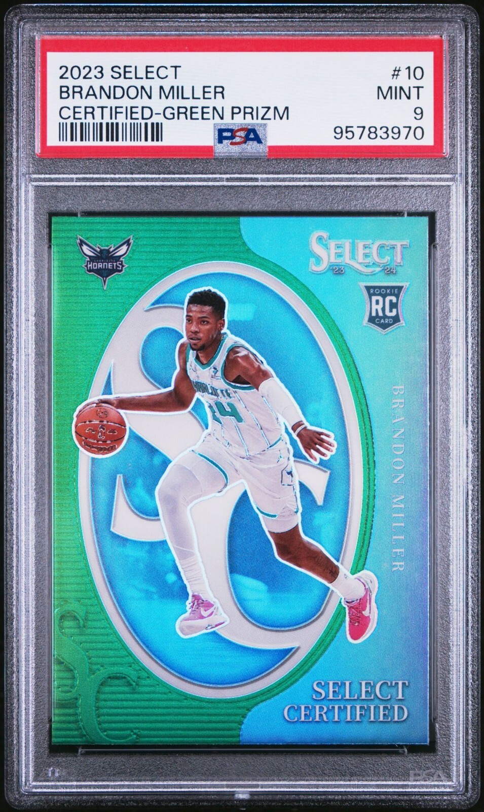 2023 PANINI SELECT CERTIFIED GREEN PRIZM #10 BRANDON MILLER ROOKIE RC PSA 9