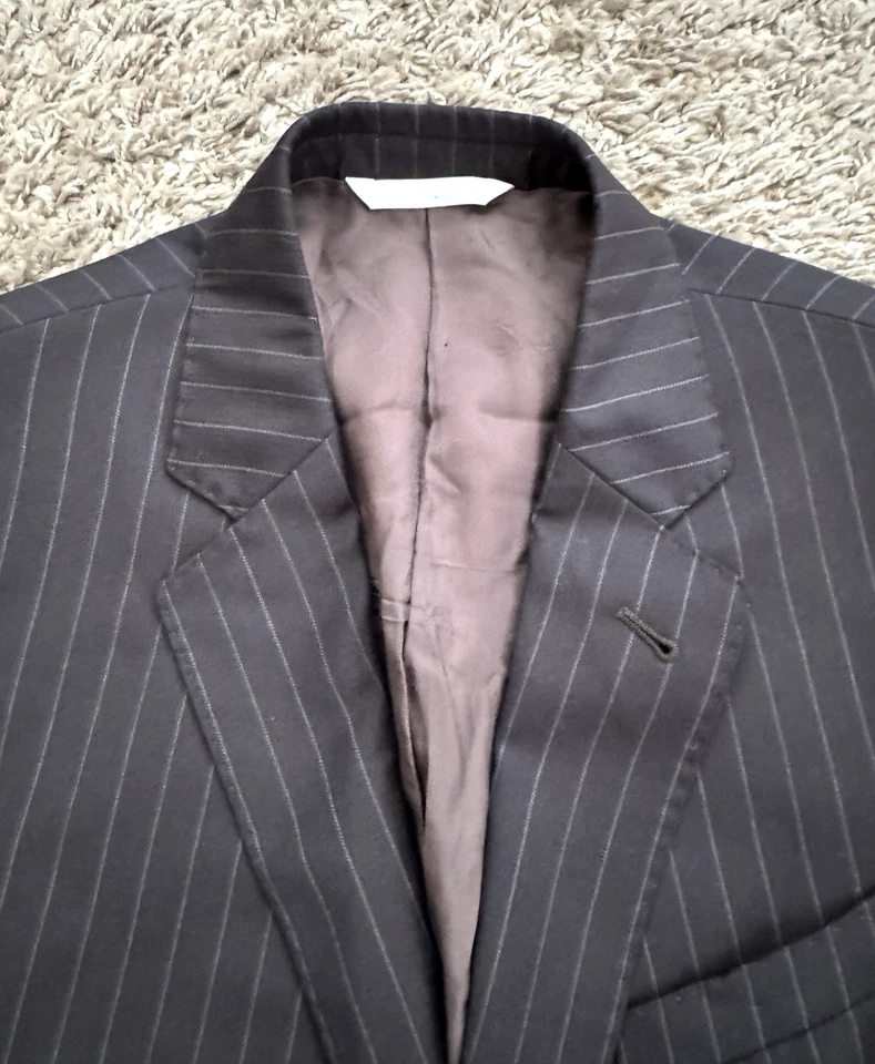 Armani Collezioni Tessuto Traje Chaqueta Abrigo Para Hombre 40R Gris Oscuro Lana Rayas Foto 4 de 4