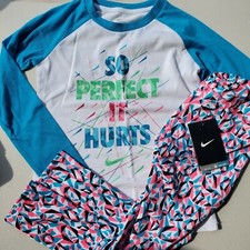 Nike Girls Size 6X Winter Dri-fit Leggings  Long Sleeve Top Pink Black Blue 50