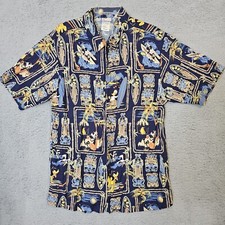 Disney Men s Mickey Donald Duck Hawaiian Tiki Surf Shirt Size S Button Down