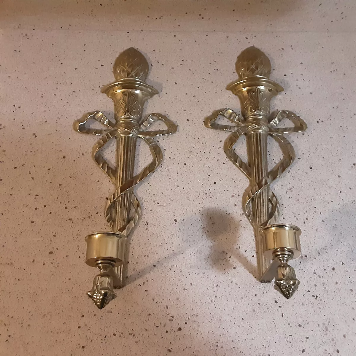 Pair Of Ornate Decorative Crafts Inc Wall Sconces With Lacquered Brass