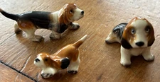 3 Vintage HAGEN RENAKER Basset Hound Dogs Porcelain Figurine Mama Papa Baby