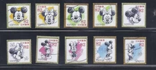 Japan 2017 Disney Mickey & Minnie Mouse Complete Used Set of 10 Sc# 4080 a-j 82Y