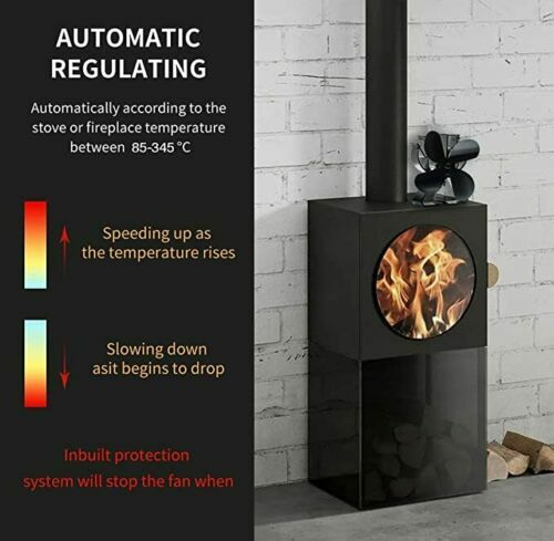 VODA 4 Blades Heat Powered Stove Fan, Wood Burning Stove fan for Wood/Log  Burner | eBay