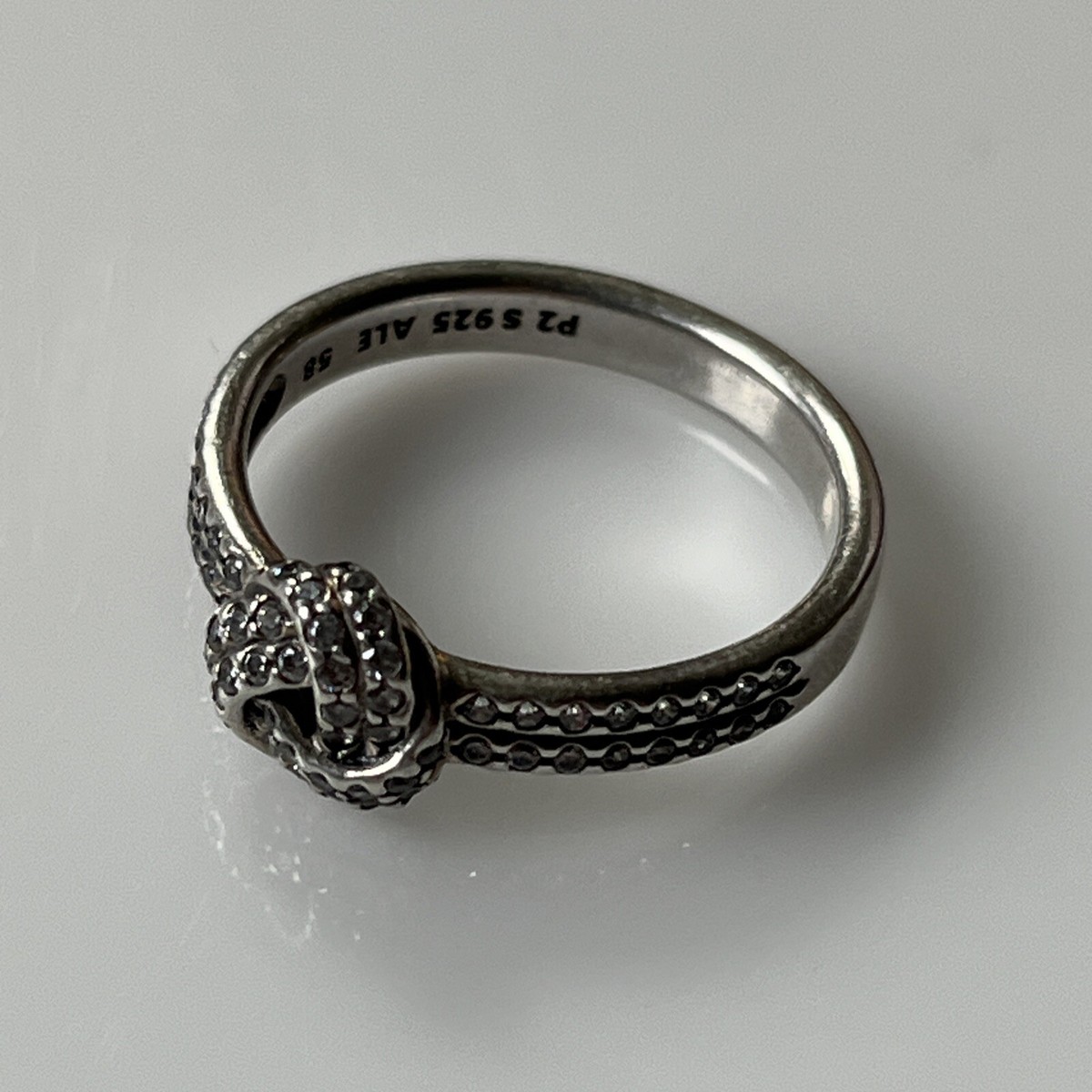 Pandora Sterling Silver Sparkling Love Knot CZ Ring sz 8.25