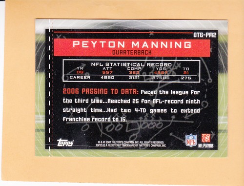 2007 TOPPS #OTG-PM2 PEYTON MANNING OWN THE GAME INDIANAPOLIS COLTS NM-MT - Picture 2 of 2