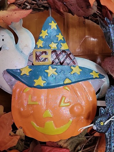 Vintage Halloween Fall Autumn Wreath Black Cat Bat Jack O Lantern Ghost Avon - Picture 4 of 11