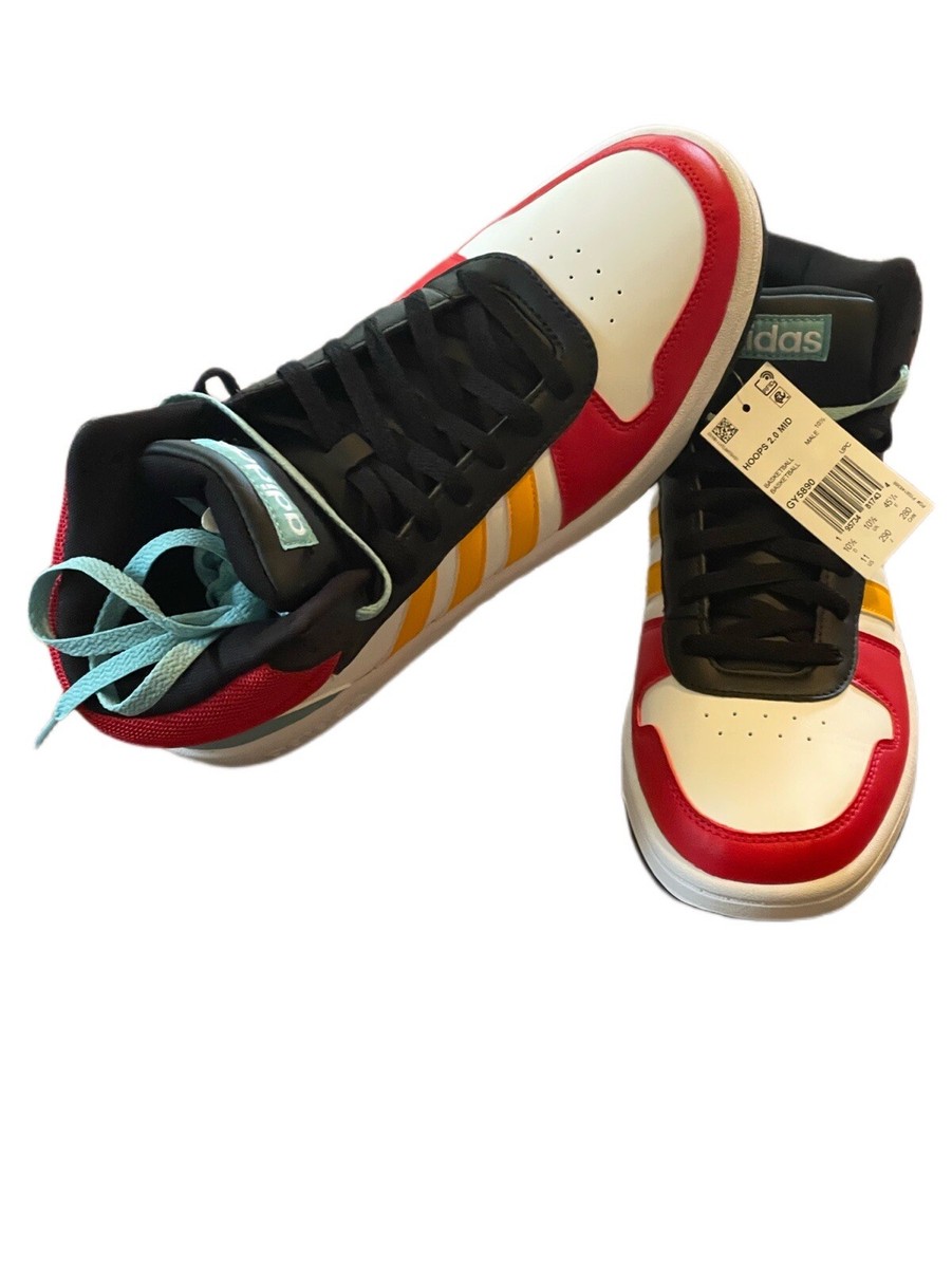 、 Adidas Hoops 2.0 MID White/multicolor Basketball Shoes Mens
