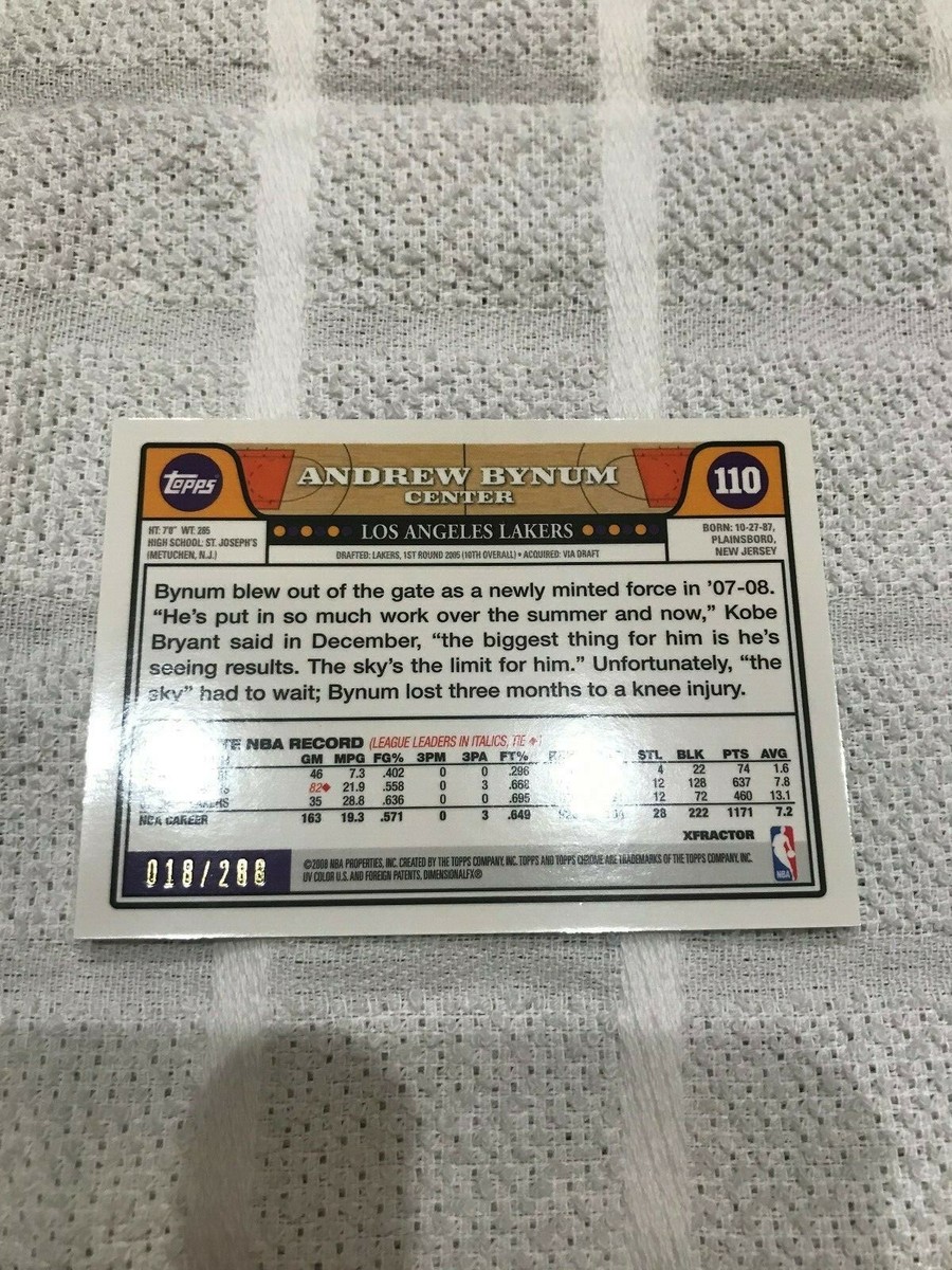 2008-09 Topps Chrome XFRACTOR #/288 Refractor Andrew Bynum #110 | eBay