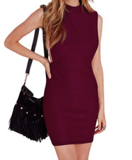 High Neck Cut Out Bodycon Dress Burgundy Size UK 8 rrp £20 DH190 KK 06