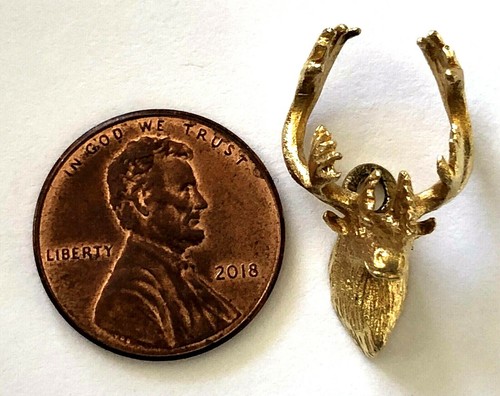 10K Yellow Solid Gold Elk Deer Head Stag Head Charm Pendant Alaska Hunting - Picture 2 of 9